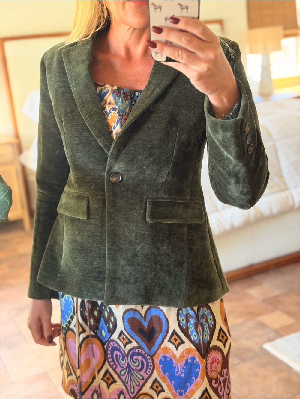Greylin Olive Green Velvet Blazer